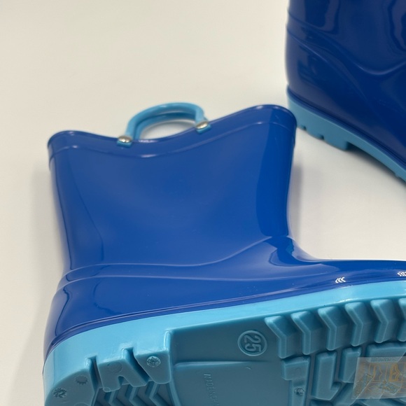 Kids' Shiny Blue Rain Boots with Light Blue Soles - Picture 2 of 8